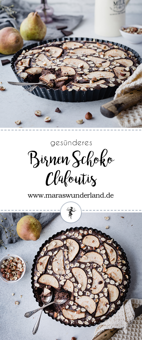 Rezept für ein Birnen-Schoko-Clafoutis. Schnell und einfach gemacht, perfektes Soulfood und Dessert für Herbst und Winter. #maraswunderland #clafoutis #birne #rezept #dessert #schokolade