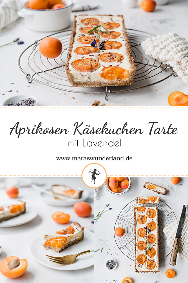 Einfaches Rezept für eine Aprikosen-Käsekuchen-Tarte mit Lavendel. Gesünder, cremig, fruchtig und erfrischend. Perfekt für den Sommer. • Maras Wunderland #tarte #aprikosenkuchen #apricotscake #apricots #aprikosentarte #käsekuchen #cheesecake #maraswunderland