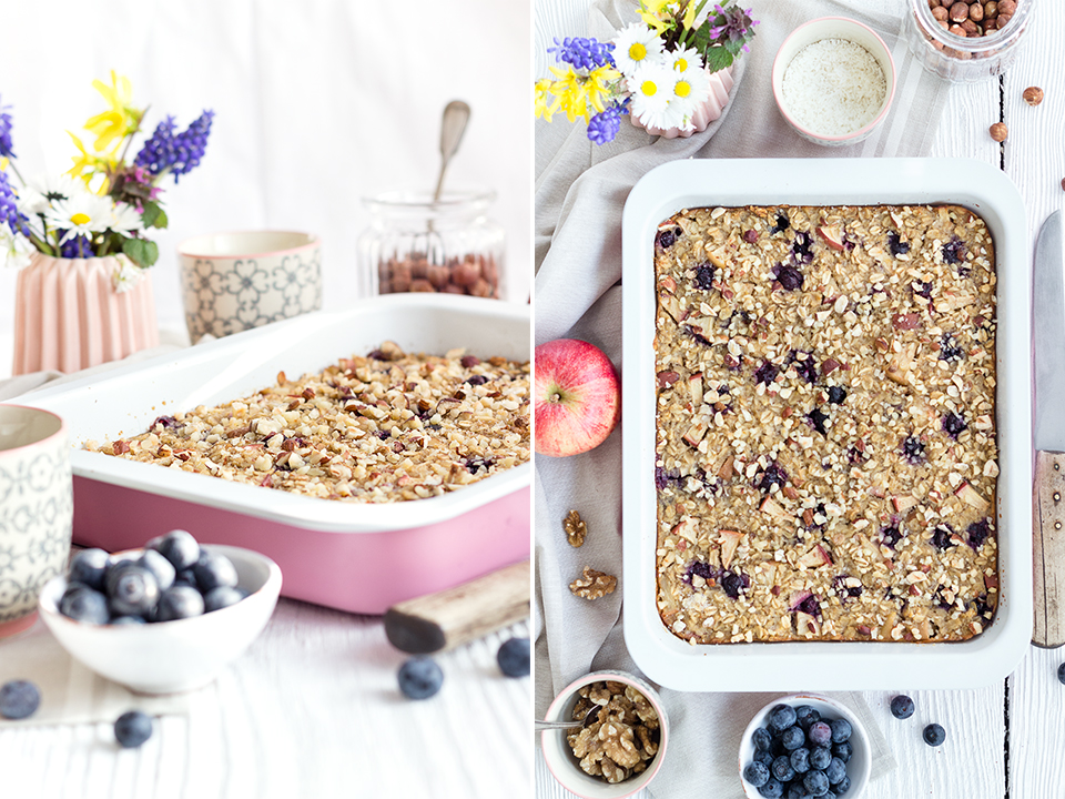 Baked Oatmeal mit Äpfeln und Heidelbeeren