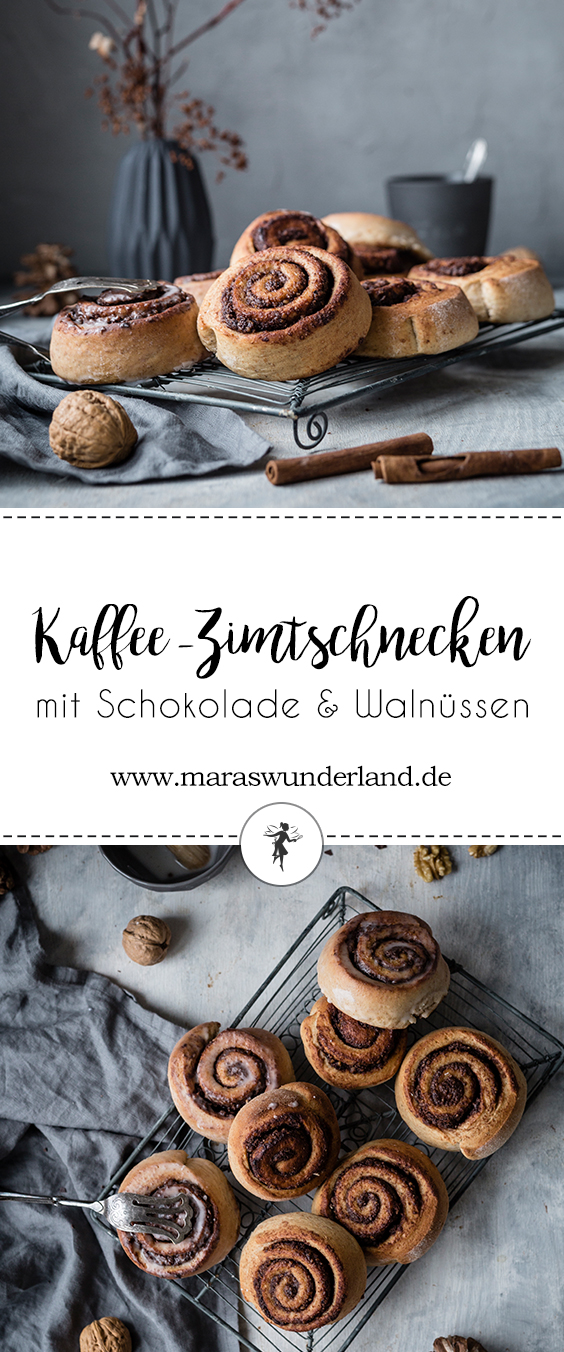 {Werbung} Rezept für vegane Kaffee-Zimtschnecken mit Schokolade und Walnüssen. • MarasWunderland #zimtschnecken #maraswunderland