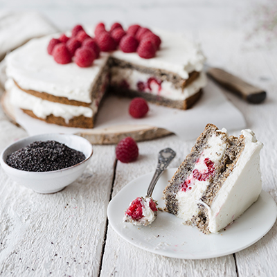 Gesündere Himbeer-Mohn-Torte mit Zitronencreme