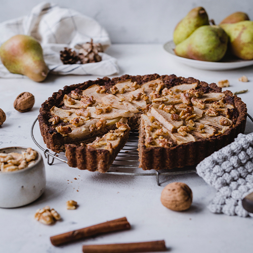 Gesündere, vegane Birnen-Walnuss-Tarte