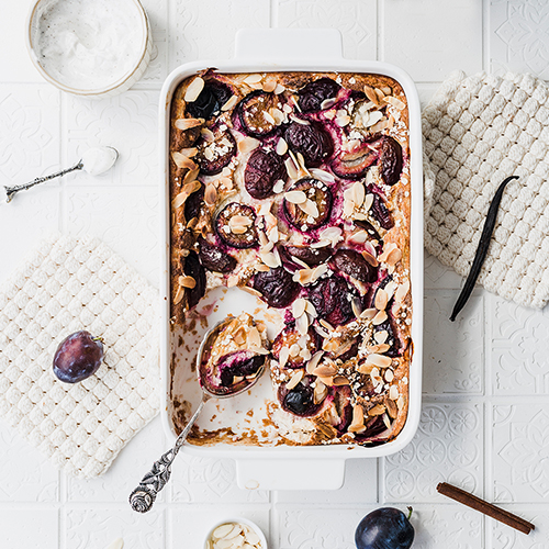 Glutenfreier und gesunder Zwetschgen-Quarkauflauf