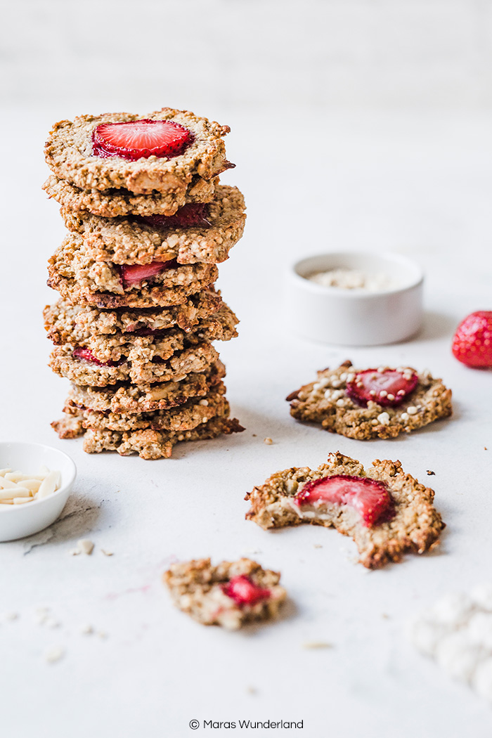 Einfaches und schnelles Rezept für vegane, glutenfreie uns gesunde Erdbeer Cookies