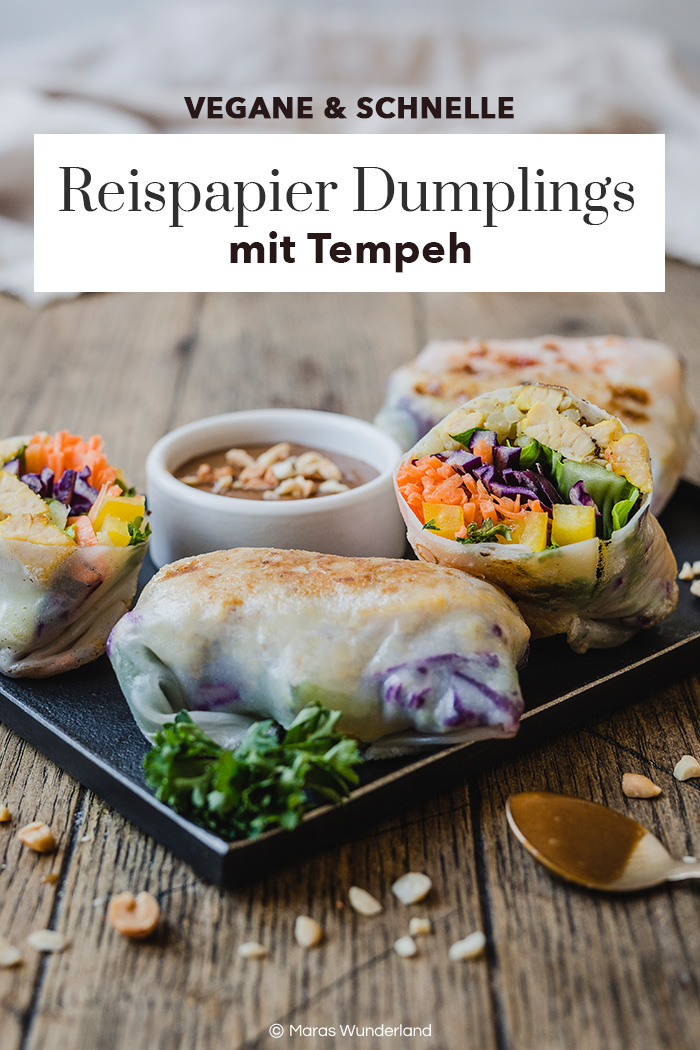 Vegane Reispapier Dumplings mit Blumenkohlreis und Tempeh. Schnell & einfach gemacht - super als Mealprep. • Maras Wunderland