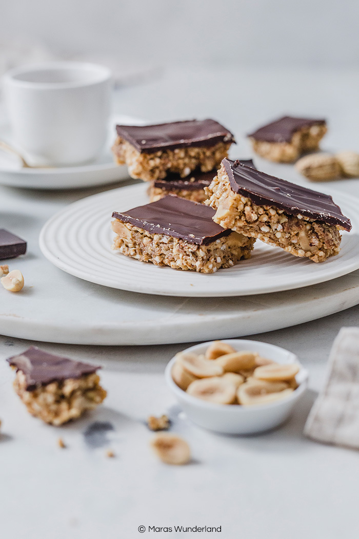 Gesunde Schoko-Erdnuss-Riegel. vegan, glutenfrei, schnell gemacht und ein toller Snack • Maras Wunderland