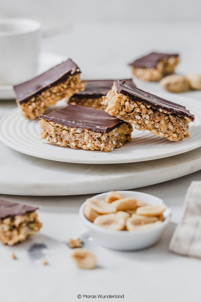 Gesunde Schoko-Erdnuss-Riegel. vegan, glutenfrei, schnell gemacht und ein toller Snack • Maras Wunderland