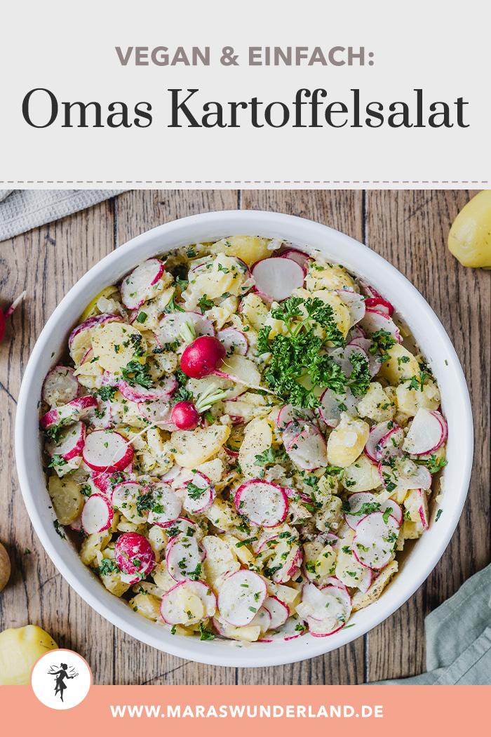 Omas Kartoffelsalat in vegan, mit Radieschen. Gesund, einfach gemacht und perfekt auf dem Partybuffet oder als Grillbeilage. • Maras Wunderland