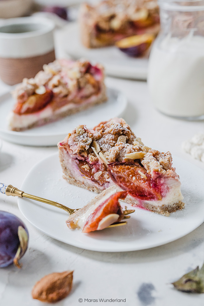 Gesünderer Zwetschgen Puddingkuchen. Einfaches Rezept mit Streuseln. • Maras Wunderland