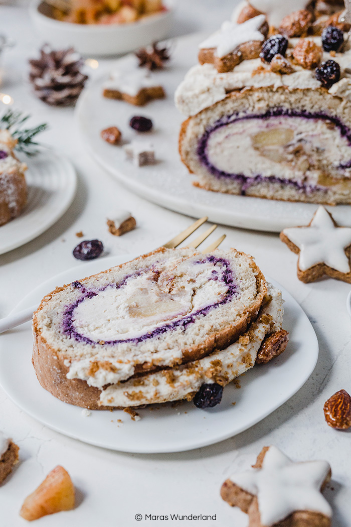 Weihnachts Biskuitrolle. Festlich, gesünder und einfach gemacht. Perfekt für das Weihnachtsfest. • Maras Wunderland